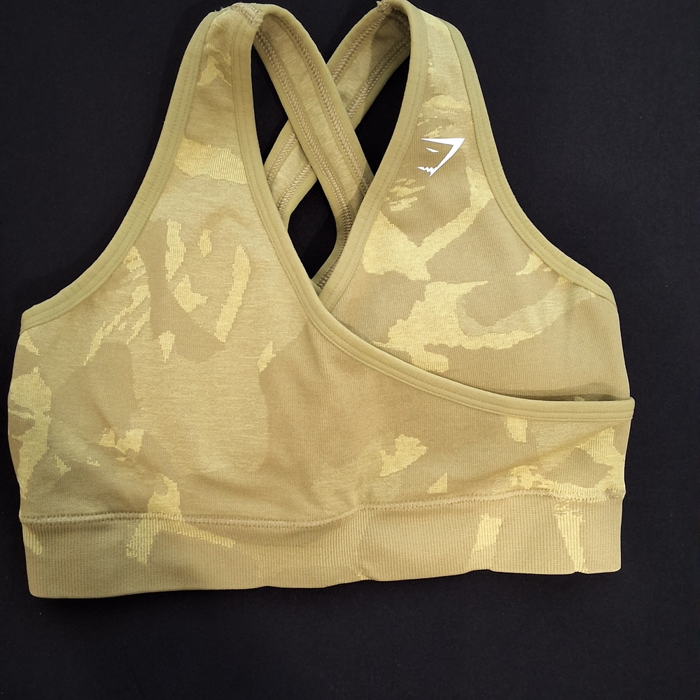 Gymshark Camo Sports Bra in Olive and Tan